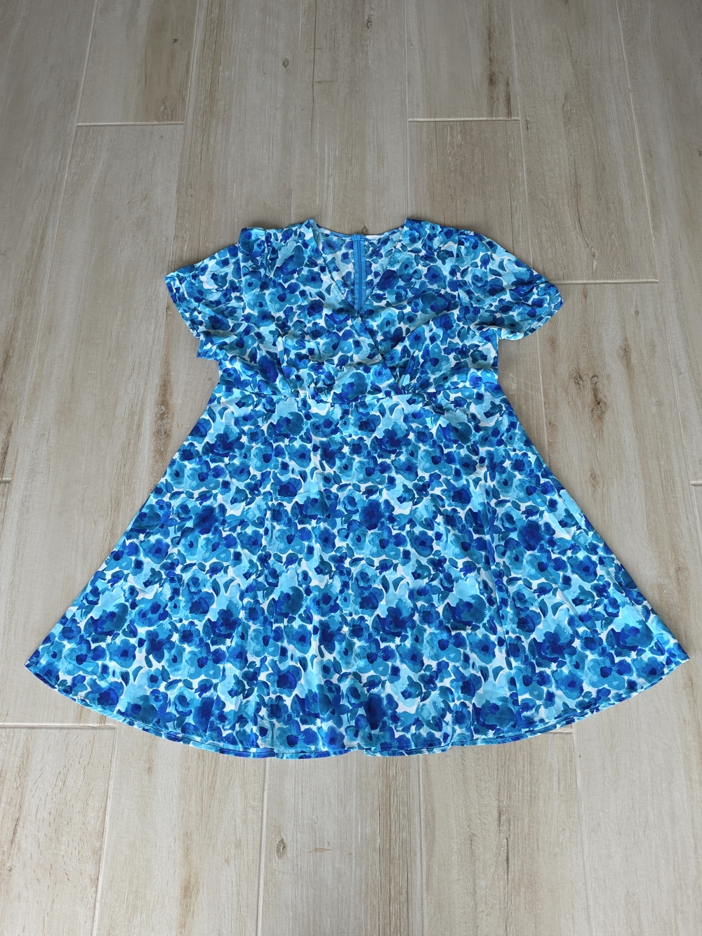 SHEIN Blue Floral Fit-and-Flare A Line Women's Dress 2XL Zip Up Back
